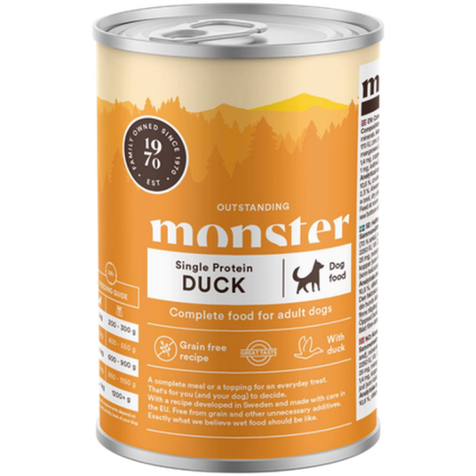 Hund Adult Single Duck Burk 400G X 6 Stk. Hund Hundefôr & Hundemat Våtfôr & Våtmat Monster Pet Food