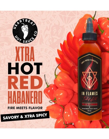 Heartbeat Hotsauce In Flames Xtra Hot Red Habanero X Sterk Chilisaus med Red Habanero 177 ml Canada Heartbeat Hotsauce In Flames Xtra Hot Red Habanero X Sterk Chilisaus med Red Habanero 177 ml Canada