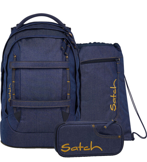 Satch Skolesekk Sett Pakke Denim Blue OneSize Skolesekk Blå