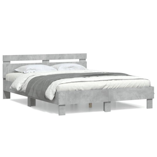 vidaXL Sengeramme med hodegavl betonggrå 140x200 cm konstruert tre 8721012246409