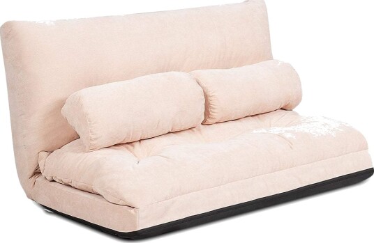 Justerbar gulvsovesofa med puter – beige sammenleggbar design