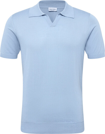 Davida Cashmere Man Fine Knit Open Collar T-Shirt - Blue - M