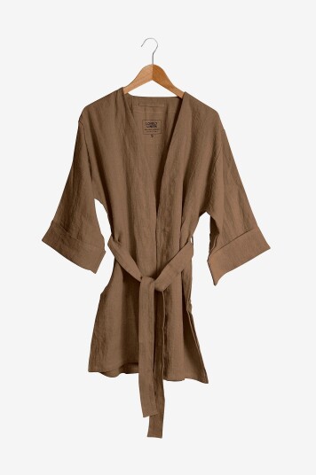 Lovely Linen   Kimono Lovely Long i vasket lin   Brun