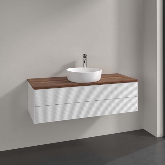 Villeroy & Boch  Antao Servantskap med 2 skuffer 120x50x36 cm u/lys Hvit Blank/Valnøtt