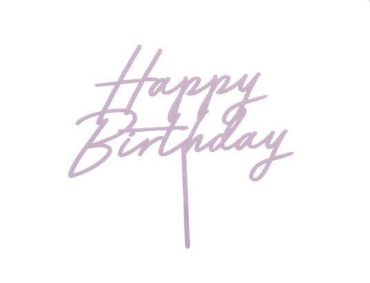 Kaketopp i Akryl "Happy Birthday"  Lys Lilla 