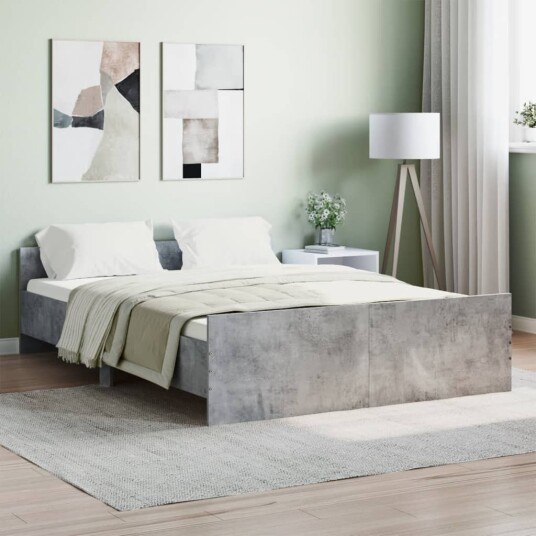 vidaXL Sengeramme med hode- og fotgavl betonggrå 140x190 cm 8721012157415