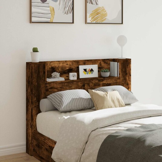 Hodegavlskap med LED med hylle Røkt Eik 140 x 16,5 x 103,5 cm