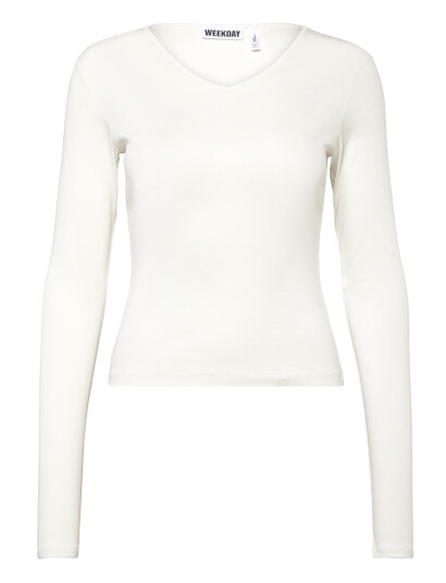 Weekday V Neck Long Sleeve Top Cream L
