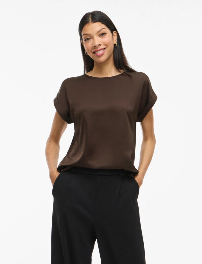 Vila Viellette S/S Satin Top - Noos - Brown - 42