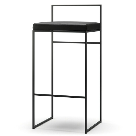 Department Barstol med Ryggstøtte 90 cm Svart / Svart Skinn
