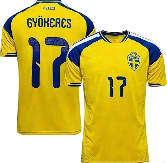 Sverige Herrelandslag 2026 Drakt Kun, Fotballtrøye, Pustende Polyester Kampdrakt, Sportsfan Klær NR.17 Gyökeres S