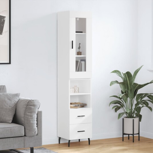 vidaXL Highboard hvit 34,5x34x180 cm konstruert tre 8720845487355