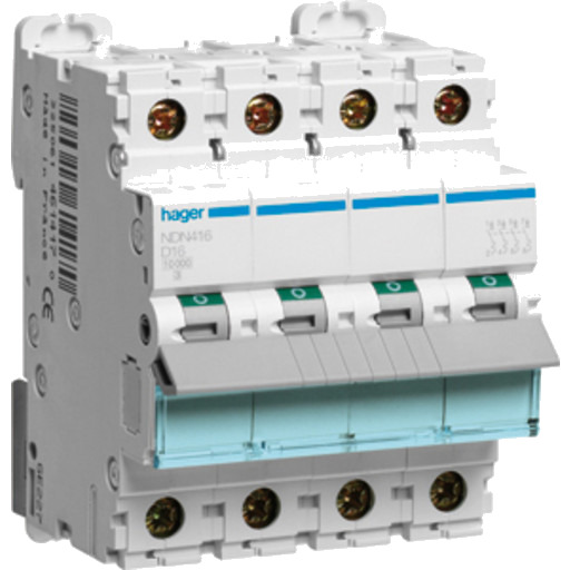 Hager Automatsikring 4P 16A D 10kA NDN416A