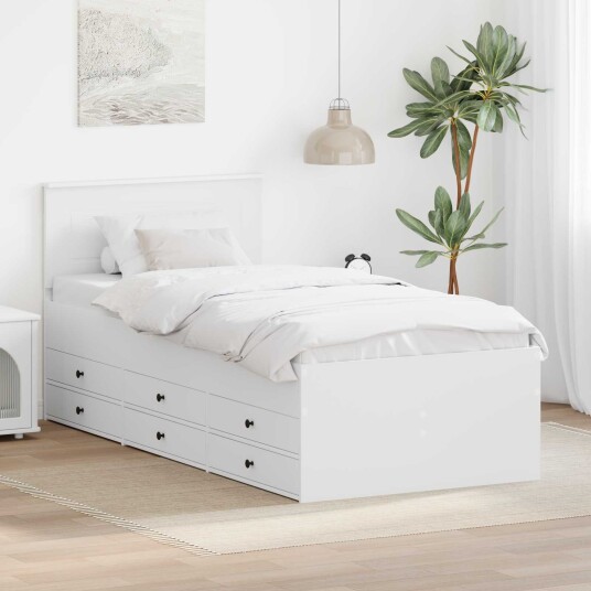 Seng med skuff Hvit og svart 75 x 190 cm Konstruert tre