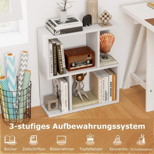 Bokhylle med 4 rom sidebord sofa nattbord romdeler tre 50 x 17,5 x 55,5 cm hvit
