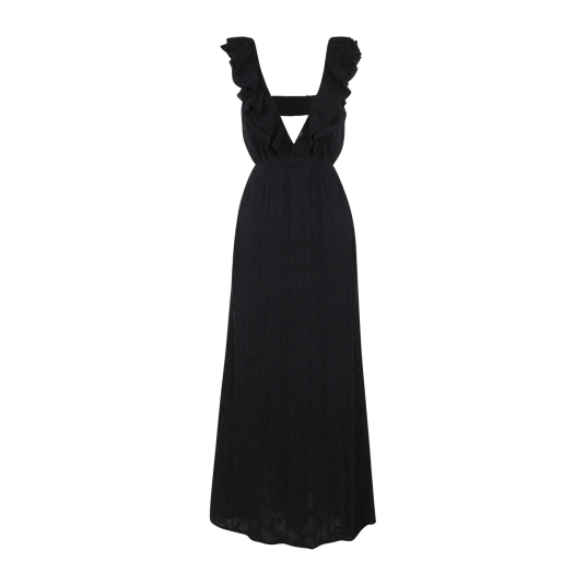 Cecilia Dress Black M Open back frill maxi dress