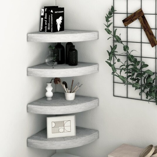 vidaXL Hj?rnehyller vegghengt 4 stk betonggr? 25x25x3,8 cm MDF