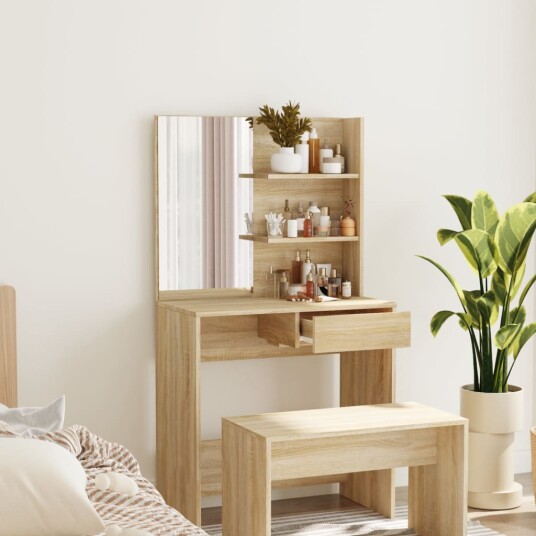 vidaXL Sminkebord med speil sonoma eik MDF 74,5x40x141 cm