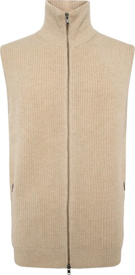 Davida Cashmere Man Zip Pockets Vest Beige M