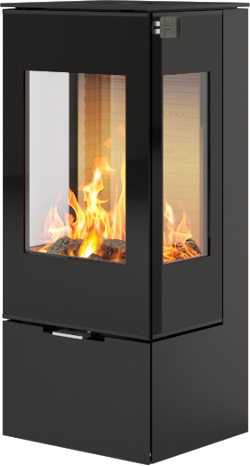Rais Nexo 100 svart vedovn med sideglass og glassdør Rais Nexo 100 svart vedovn med sideglass og glassdør