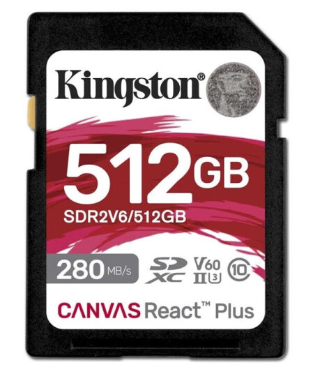 Kingston Canvas React Plus - Flashminnekort - 512 Gb - Video Class V60 / Uhs-Ii U3 / Class10 - Sdxc Uhs-Ii
