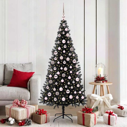  Juletre med 300 LED med stativ Svart 180 cm PVC