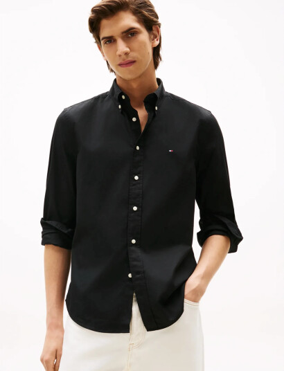 Tommy Hilfiger Core Flex Poplin Solid Rf Shirt - Black - S