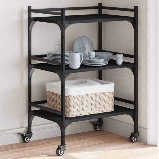 Kjøkkentralle svart 50x35x75,5 cm konstruert tre 842346 Kjøkkentralle svart 50x35x75,5 cm konstruert tre 842346