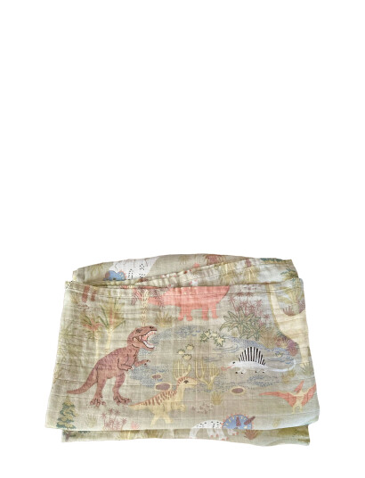 Majvillan Dinosaur Vibes Green Muslin Blanket 130X180 Cm - Green - 130X180CM