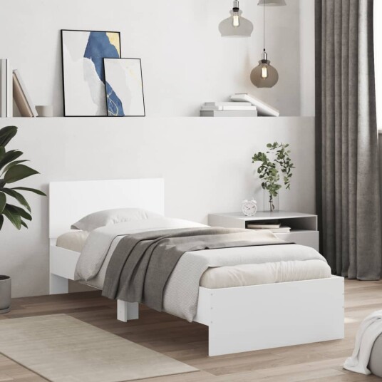 vidaXL Sengeramme med hodegavl hvit 75x190 cm konstruert tre 8721012240094 vidaXL Sengeramme med hodegavl hvit 75x190 cm konstruert tre 8721012240094