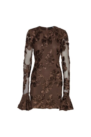Rotate Flower Mesh Mini Dress Kjole Brun 40