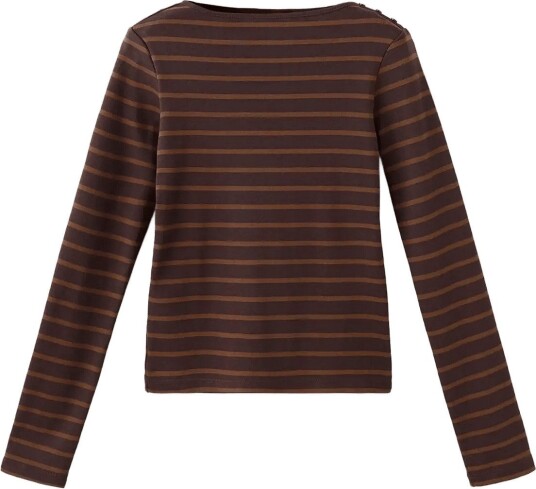 Mango Striped Cotton T Shirt Brown M