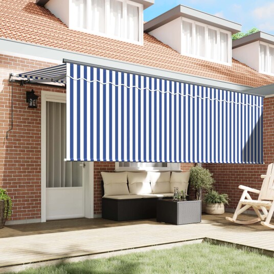  Innvendbar Markise Blå og hvit Antrasittgrå 350 x 200 cm