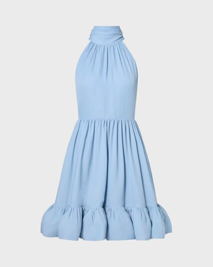 By Malina Kjole Fern Halterneck Ruffled Mini Dress Blå By Malina Kjole Fern Halterneck Ruffled Mini Dress Blå