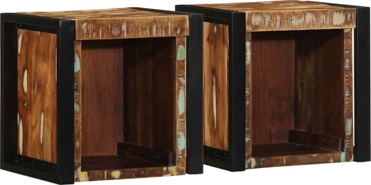 Nattbord 2 stk flerfarget 40x35x40 cm gjenvunnet heltre