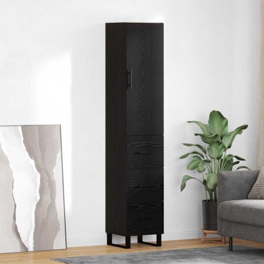 Høyskap med skuff Svart Eik 34,5 x 34 x 180 cm Konstruert tre