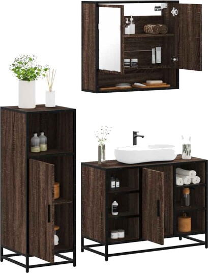Vidaxl Baderomsskapsett 3 deler brun eik konstruert tre 3301004