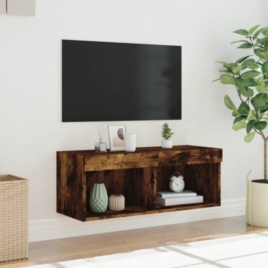 vidaXL TV-benk med LED-lys røkt eik 80x30x30 cm 8721012257337 vidaXL TV-benk med LED-lys røkt eik 80x30x30 cm 8721012257337