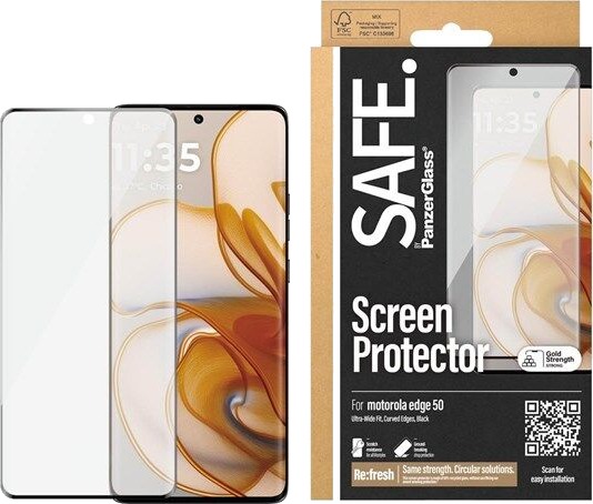 SAFE by PanzerGlass Screen Protector w. Black Frame Motorola edge 50 | Ultra-Wide Fit SAFE by PanzerGlass Screen Protector w. Black Frame Motorola edge 50 | Ultra-Wide Fit