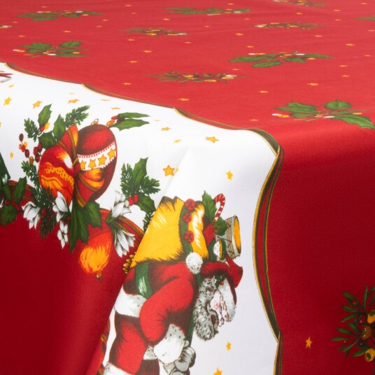 Borg Living Tekstil voksduk med akrylbelegg   Med julemotiv   Santa Claus og misteltein   140 cm bred   På metermål