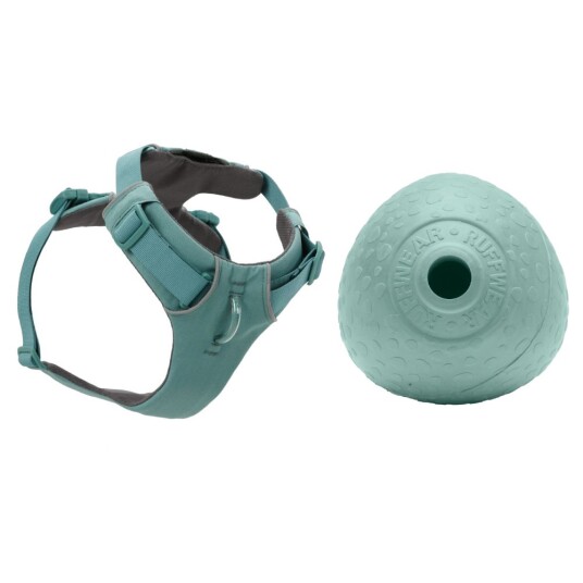 Ruffwear hundesele + Ø 8,9 cm Huckama leketøy gratis! - Front Range in River Rock Grün XS