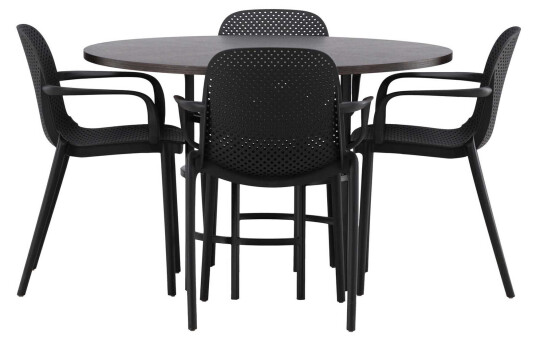 Venture Design Copenhagen & Baltimore spisegruppe Svart/mokka 4 stoler & bord 115 cm