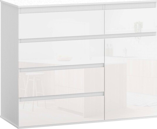 Hvit blank skjenk – 5 skuffer justerbar hylle Hvit blank skjenk – 5 skuffer justerbar hylle