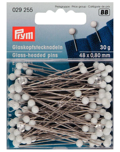 Knappenåler m/glasshode 30 g 48 x 0,80 mm Knappenåler m/glasshode 30 g 48 x 0,80 mm
