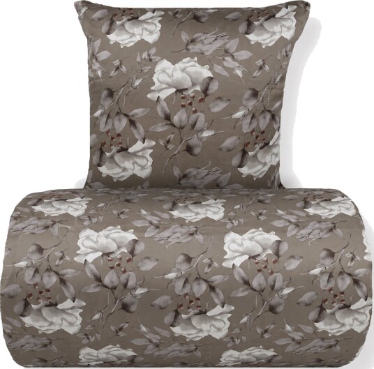 In Style Dobbelt sengetøy 200x220 cm   Satin   Brunt vendbart blomsterdesign