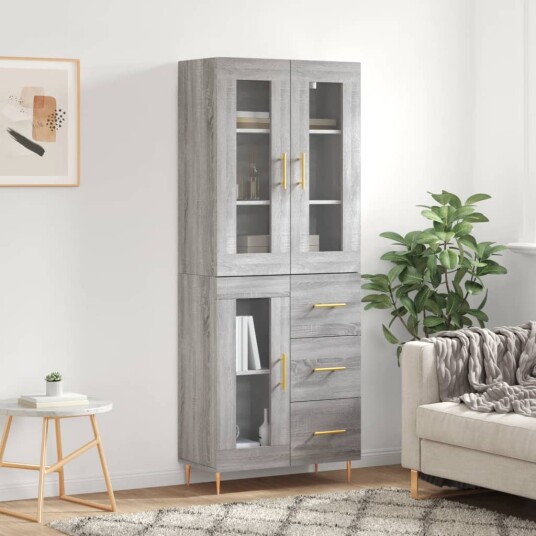 vidaXL Highboard grå sonoma 69,5x34x180 cm konstruert tre 8720845480134