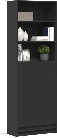 Garderobe med LED svart 69x32,5x200 cm konstruert tre