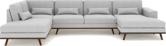 Copenhagen 5 seters Venstrevendt U formet Sofa med Sjeselong og Divan i Stoff Grå