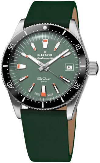 Edox Dameklokke 80131 3NC VI Skydiver Grønn/Lær Ø38 mm
