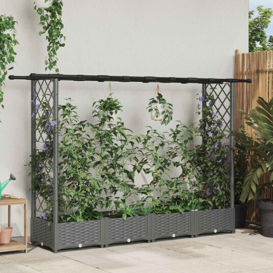 vidaXL Hevet Bed med Trellis og Tak Lysegrå 203 x 40 x 121 cm PP vidaXL Hevet Bed med Trellis og Tak Lysegrå 203 x 40 x 121 cm PP